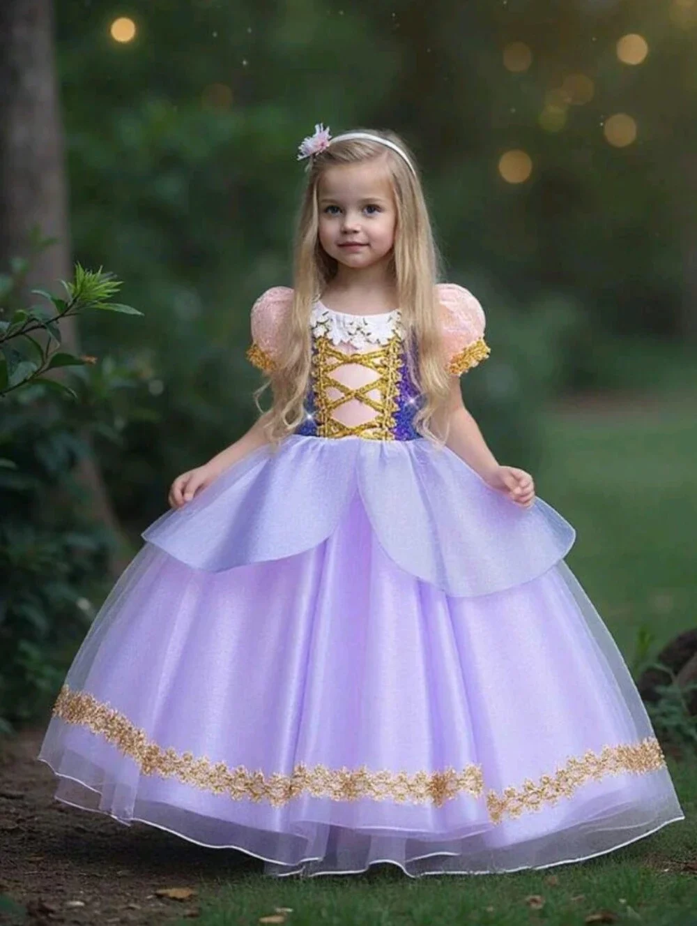 Lavender Princess Costume Dress with Gold Trim - Kids